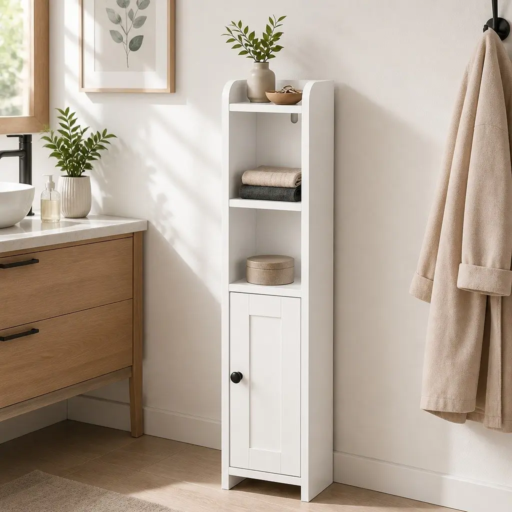 Bathroom Storage Cabinet Slim Organiser Toilet Paper Storage 78.5cm White