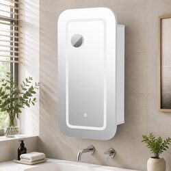 White LED Mirror Cabinet with Tissue Slot and Storage