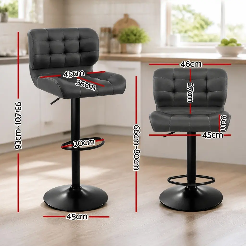 Bar Stools 2 Pack Gas Lift Swivel Chair PU Leather Padded Seat Chrome Base Grey