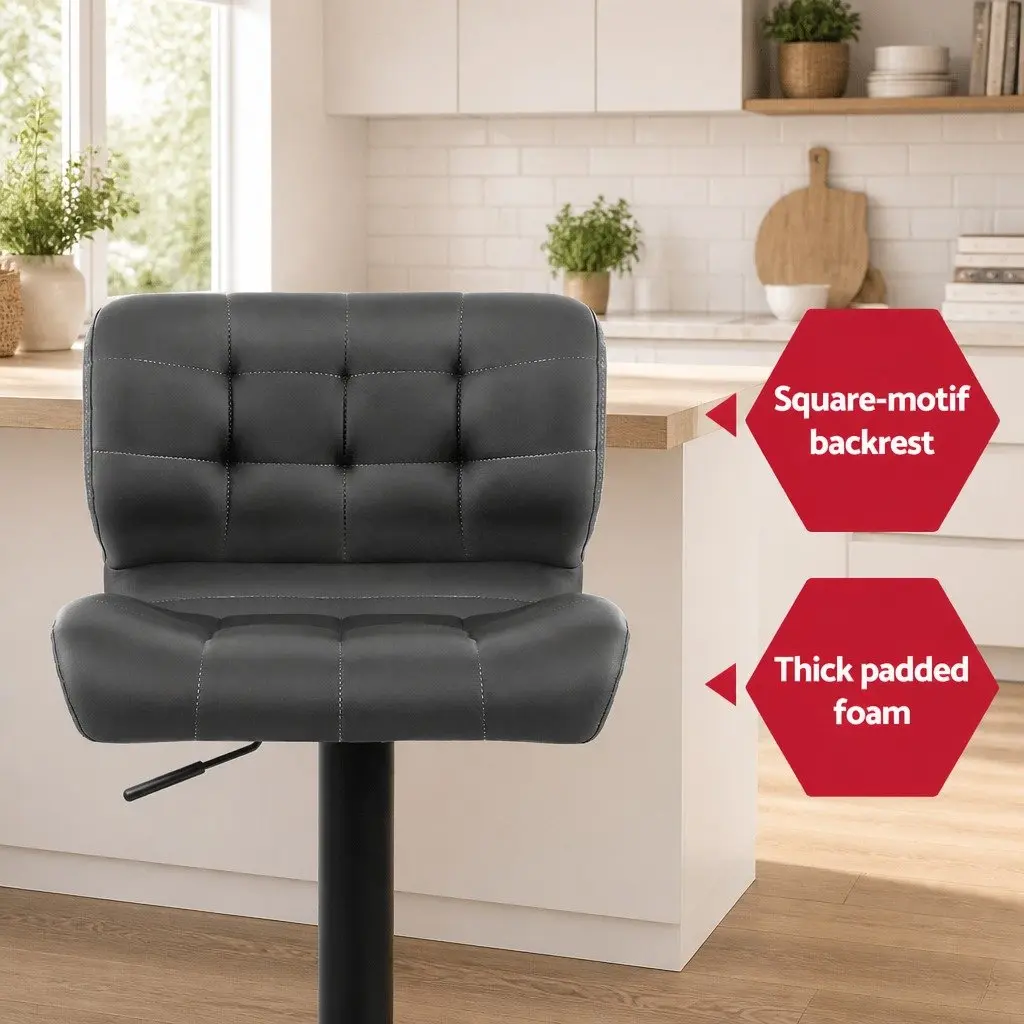Bar Stools 2 Pack Gas Lift Swivel Chair PU Leather Padded Seat Chrome Base Grey
