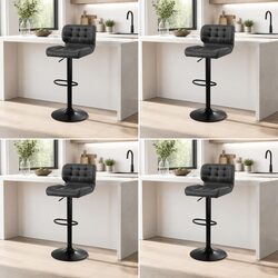 Set of 4 Grey Padded Bar Stools with Adjustable Height