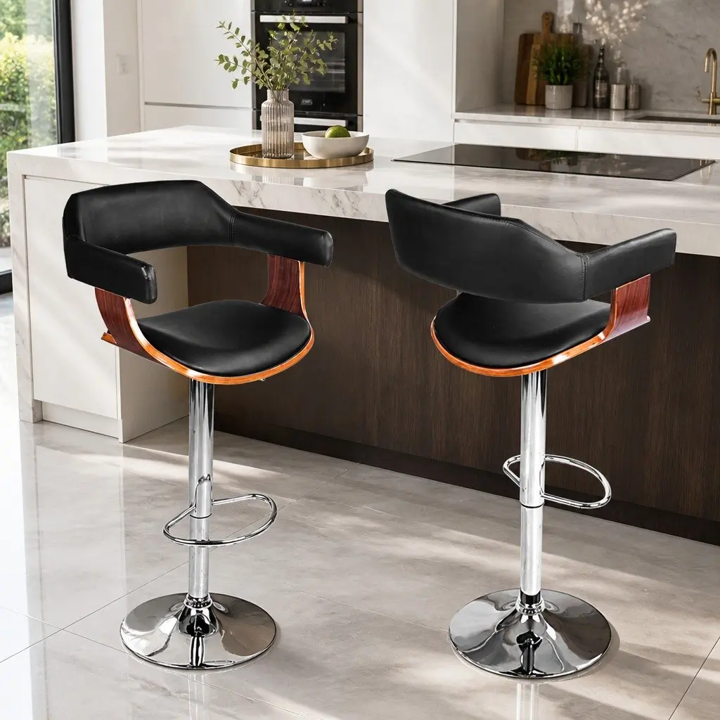 Bar Stools Set of 4 Adjustable Height Swivel Padded Seat with Armrests Chrome Base