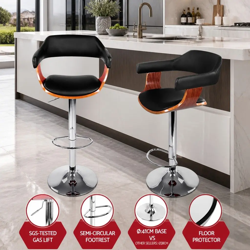 Bar Stools Set of 4 Adjustable Height Swivel Padded Seat with Armrests Chrome Base