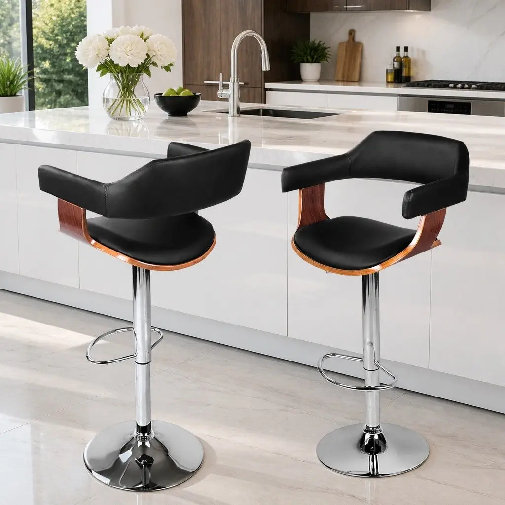 Bar Stools Set of 4 Adjustable Height Swivel Padded Seat with Armrests Chrome Base