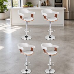 Stylish White Bar Stools with Gas Lift and Swivel x4