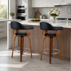 Set of 2 Black Bar Stools with Comfortable Design