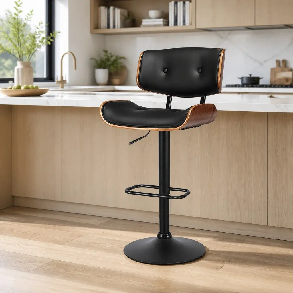 Bar Stools Height Adjustable Gas Lift 360 Degree Swivel Padded Seat Steel Base