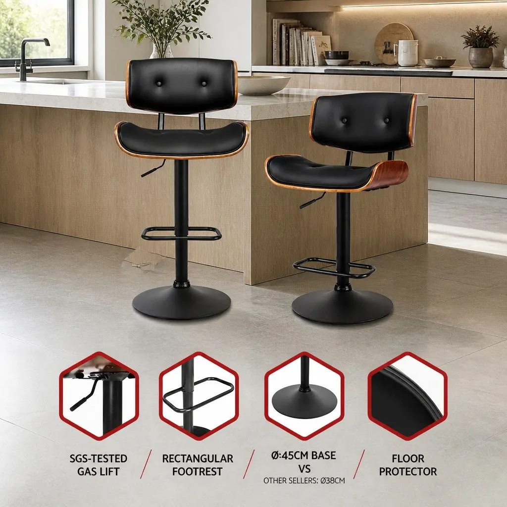 Bar Stools Height Adjustable Gas Lift 360 Degree Swivel Padded Seat Steel Base