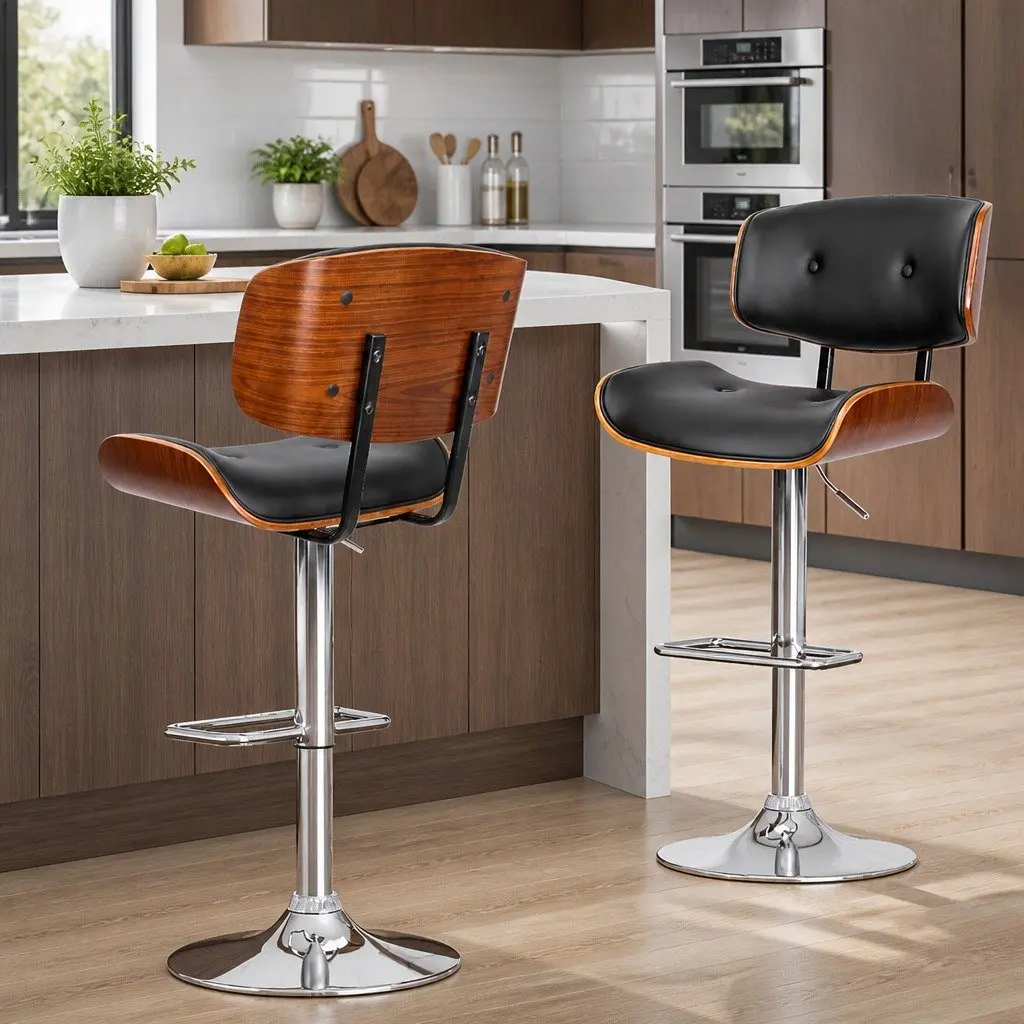 Bar Stools Set of 4 Height Adjustable Gas Lift Swivel Padded Seat Chrome Base