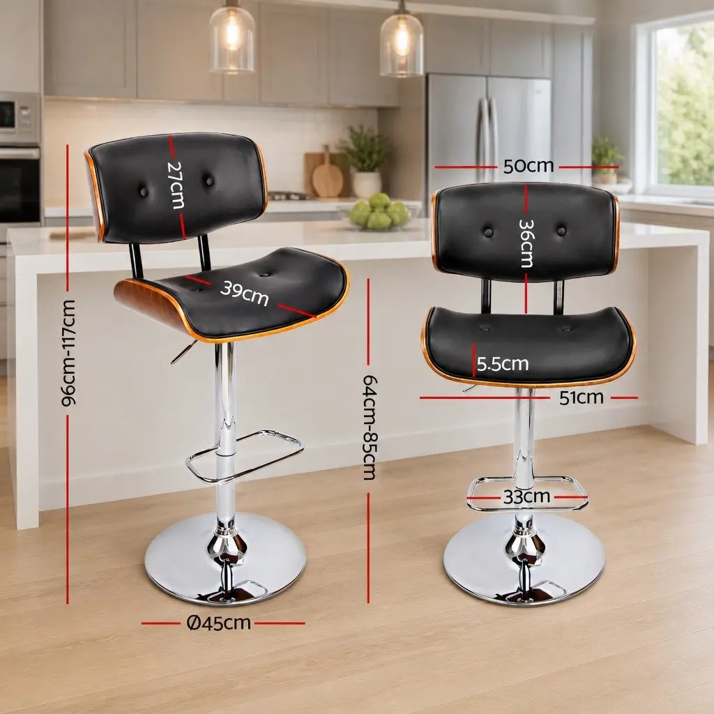 Bar Stools Height Adjustable Black Padded Seat Gas Lift Swivel Chrome Base