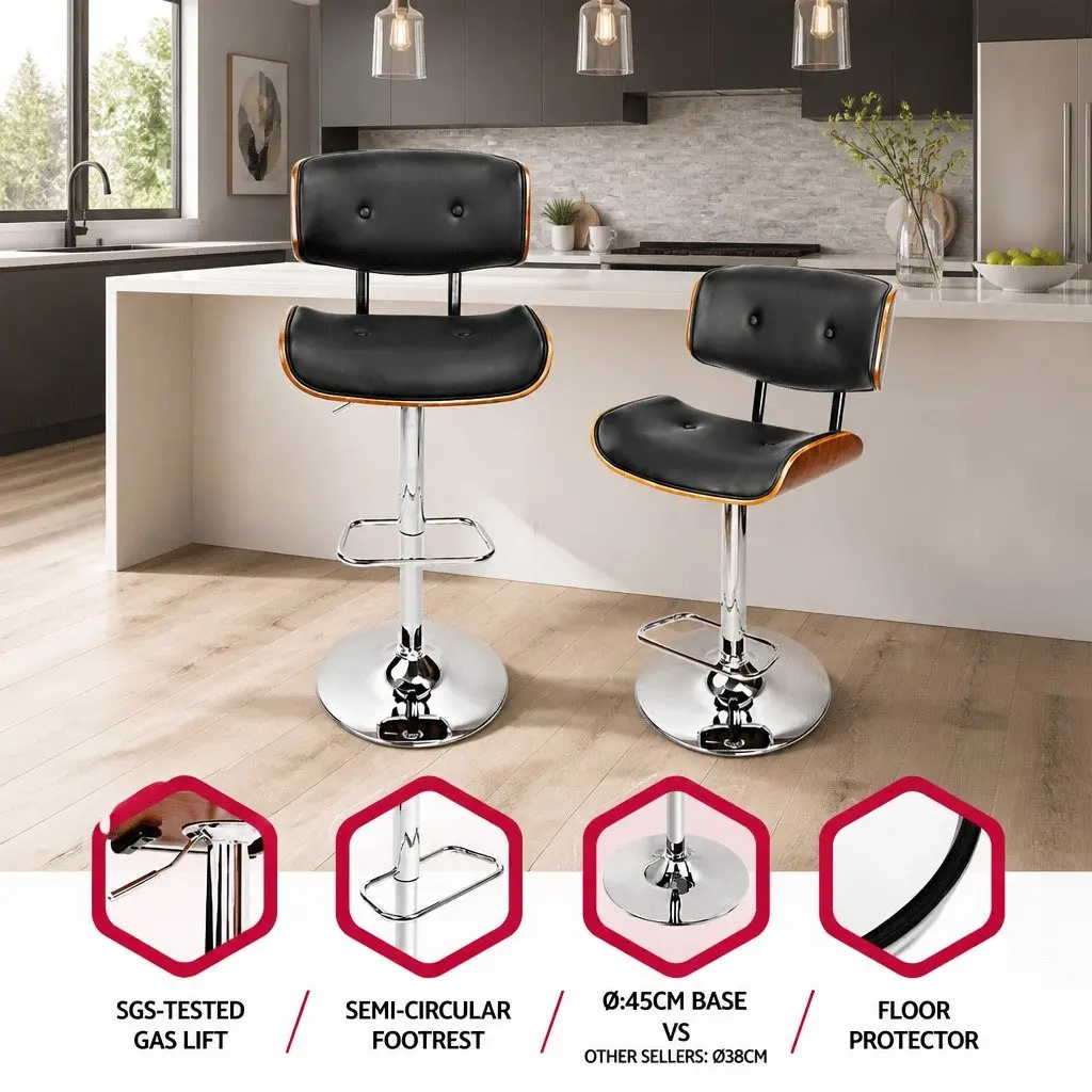 Bar Stools Height Adjustable Black Padded Seat Gas Lift Swivel Chrome Base
