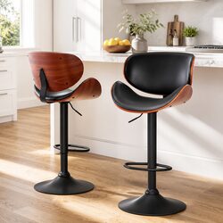 Black Adjustable Bar Stools with Padded Seating - Set of 2
