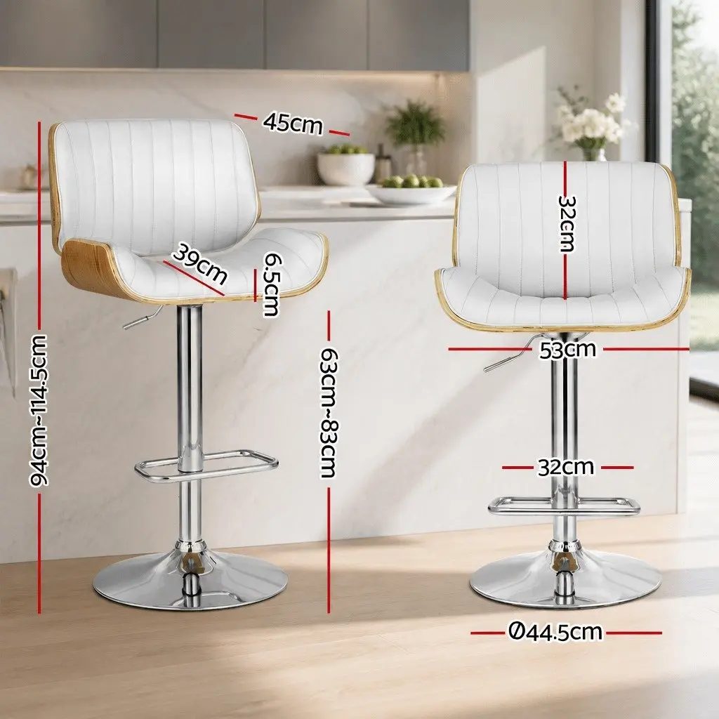 Bar Stools Adjustable Height Swivel Wooden Seat Padded White