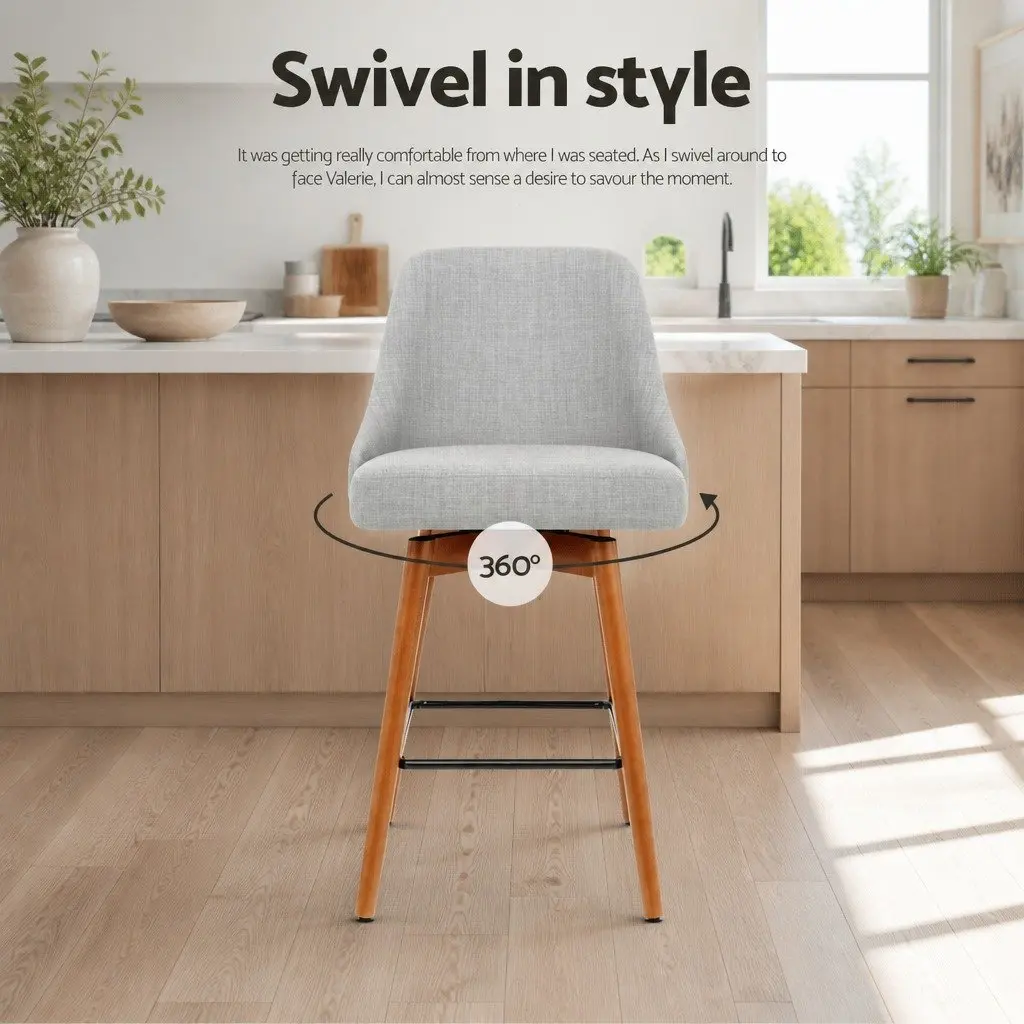 Swivel Bar Stools Set of 4 Light Grey Wooden Seat with Backrest for Kitchen Dining