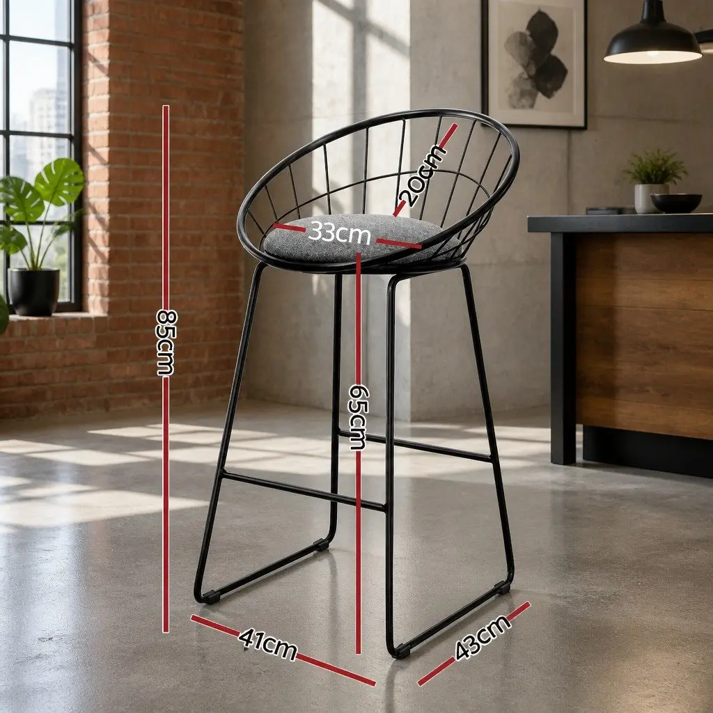 Bar Stools Set of 4 Padded Faux Linen Seat Curved Backrest Black Kitchen Counter Height