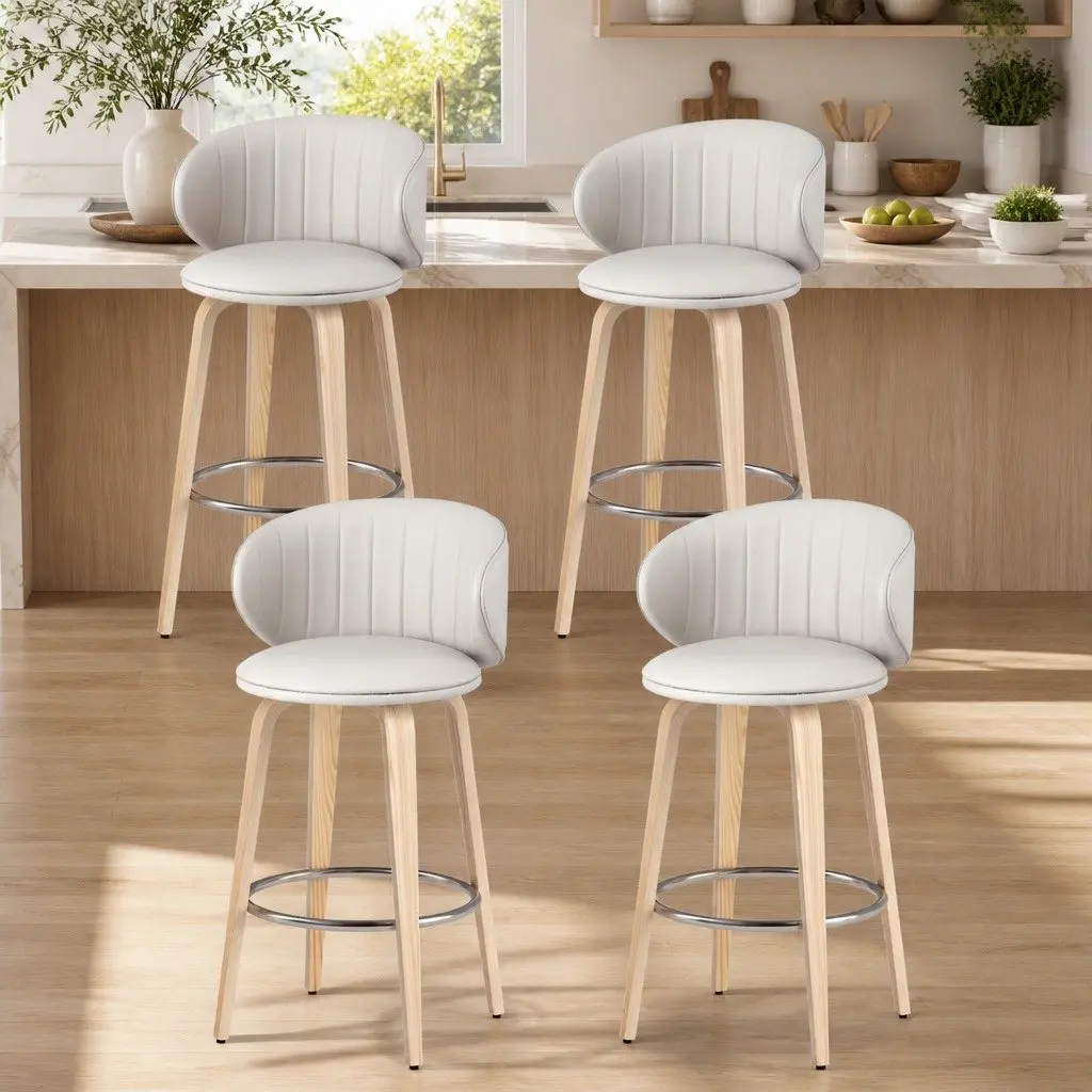 Set of 4 Bar Stools 65cm Padded Seat Contoured Backrest Kitchen Stool