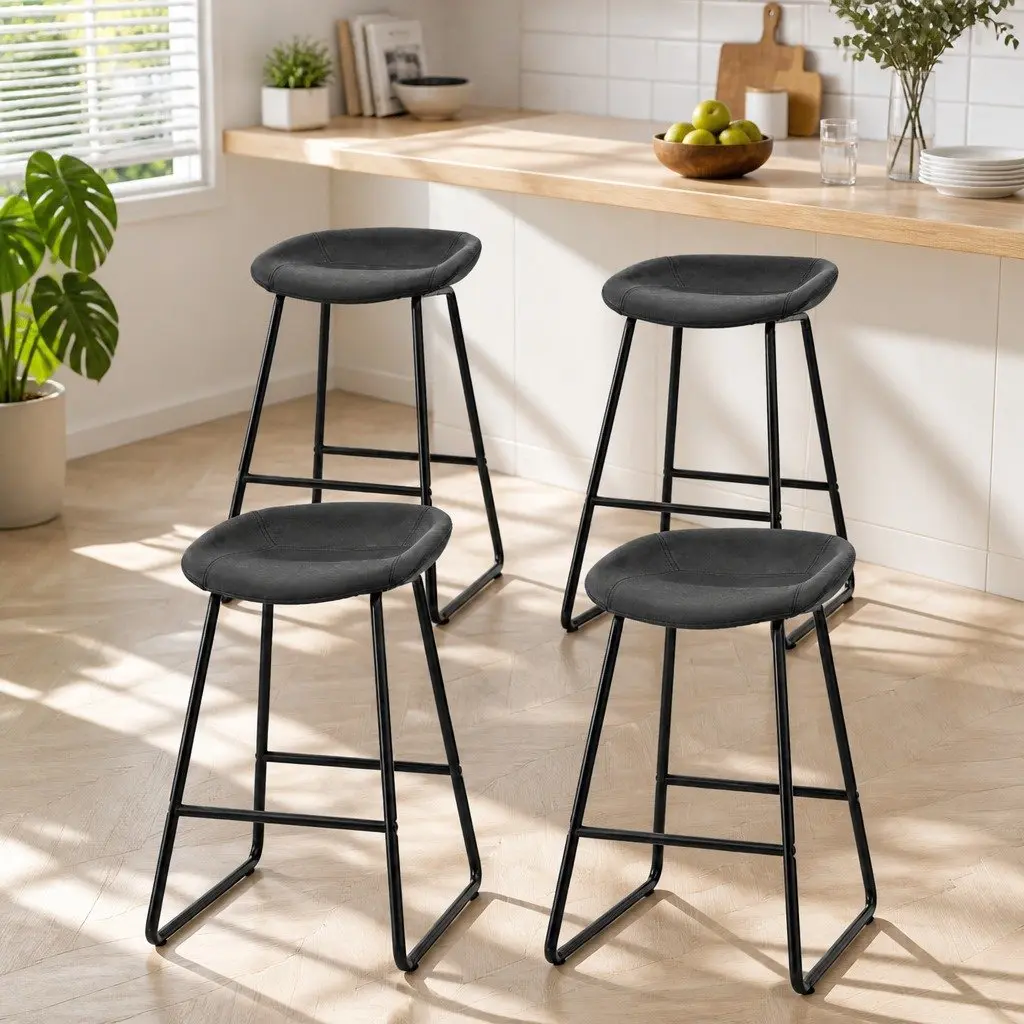 Bar Stools Set of 4 Kitchen Dining Counter Chairs PU Leather Metal Frame