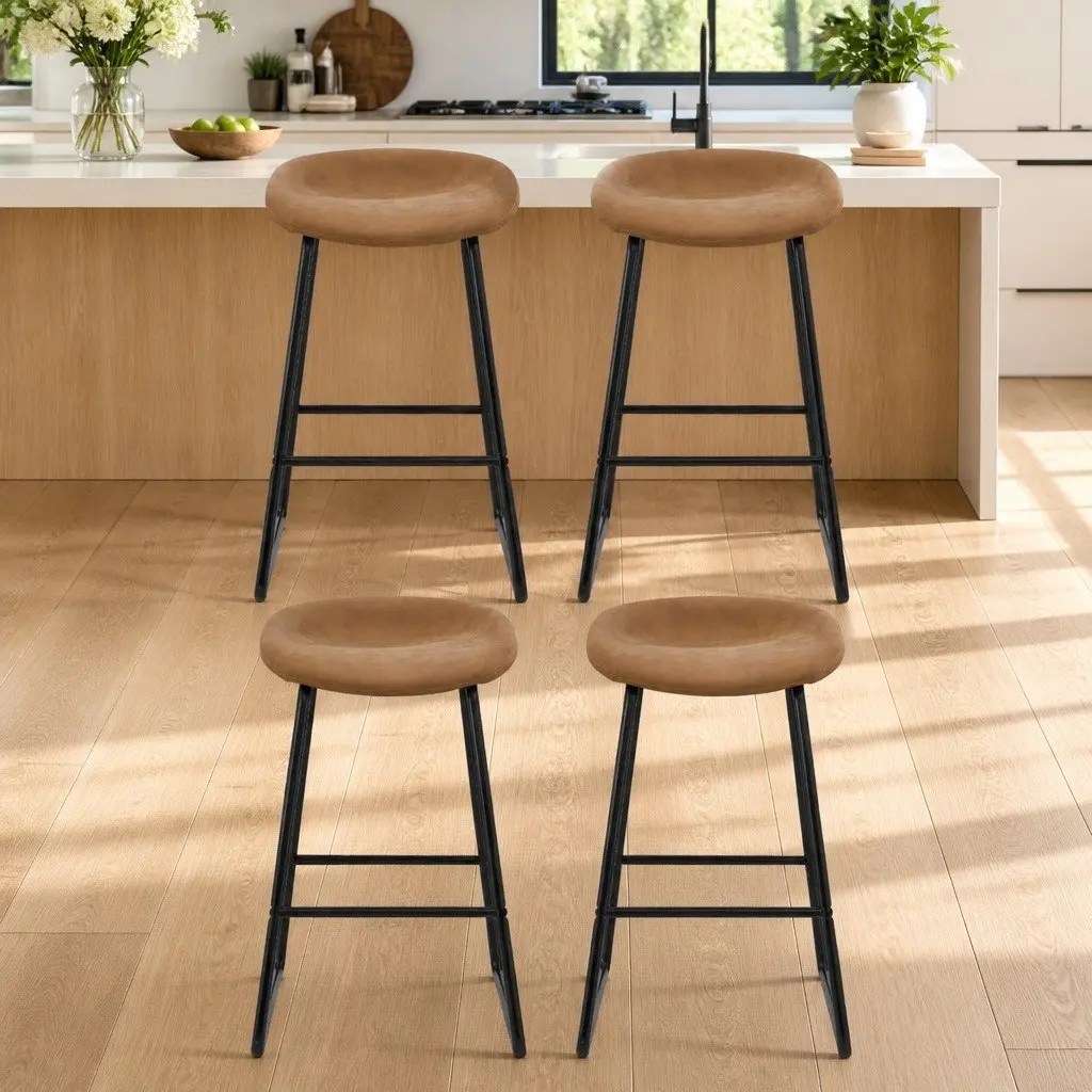Bar Stools Set of 4 PU Leather Metal Brown Fixed Seat Height