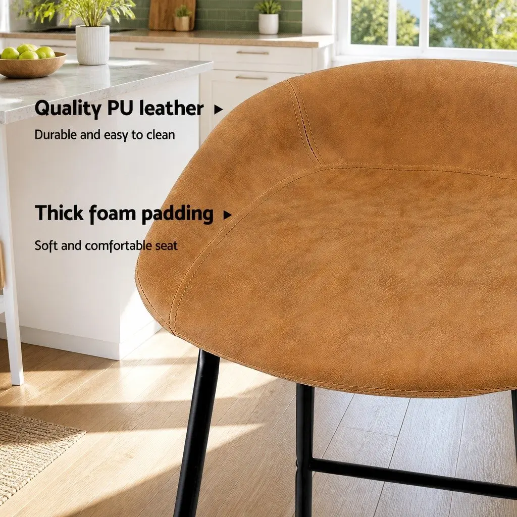 Bar Stools Set of 4 PU Leather Metal Brown Fixed Seat Height