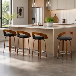 4-Piece Bar Stools Set with Swivel Seats and Back Support