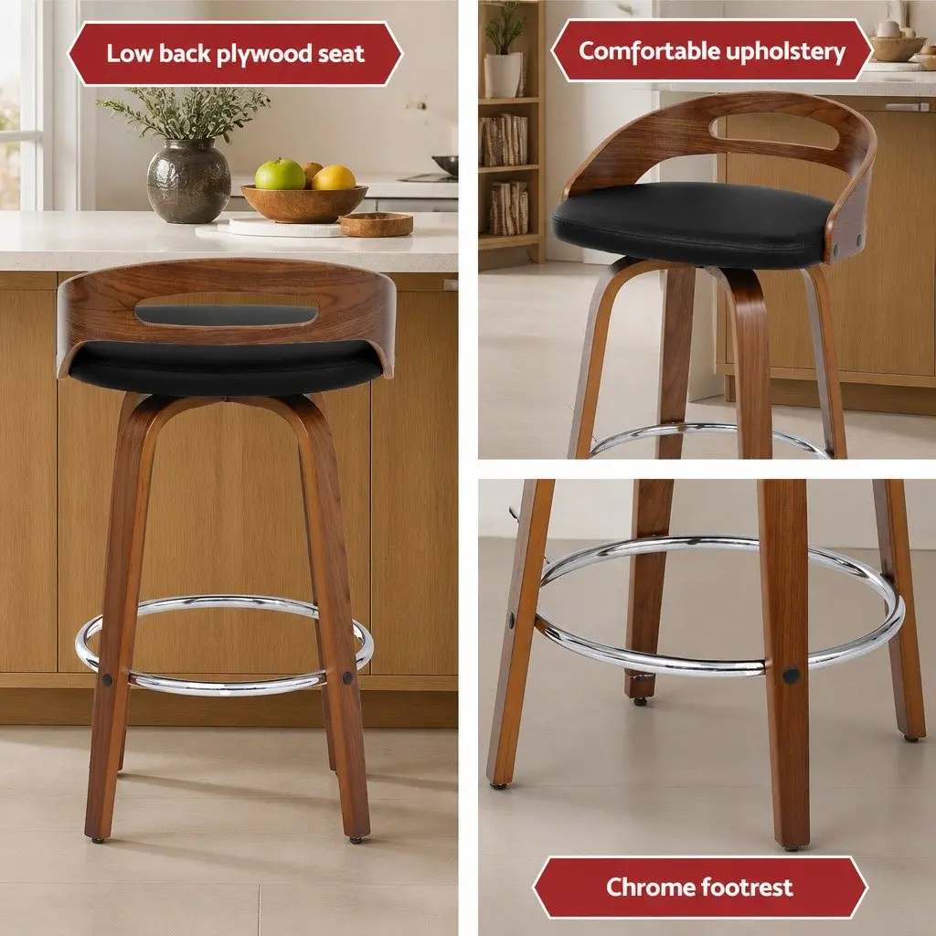 Bar Stools Set of 4 Swivel Dining Chairs Low Back PU Cushion Black