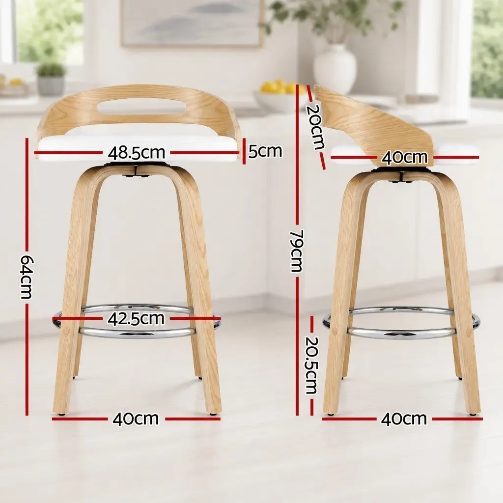 Bar Stools 4 Piece Swivel Dining Chairs Low Back PU Cushion White