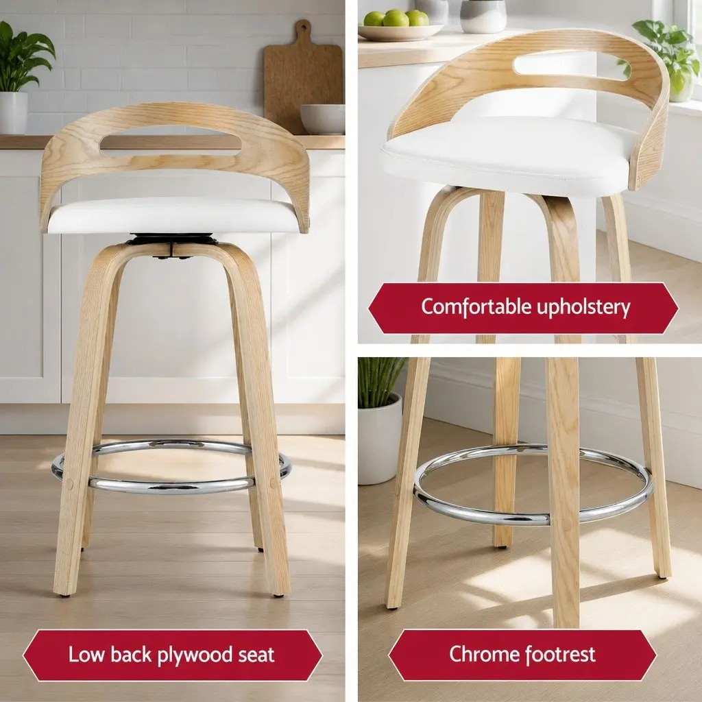 Bar Stools 4 Piece Swivel Dining Chairs Low Back PU Cushion White
