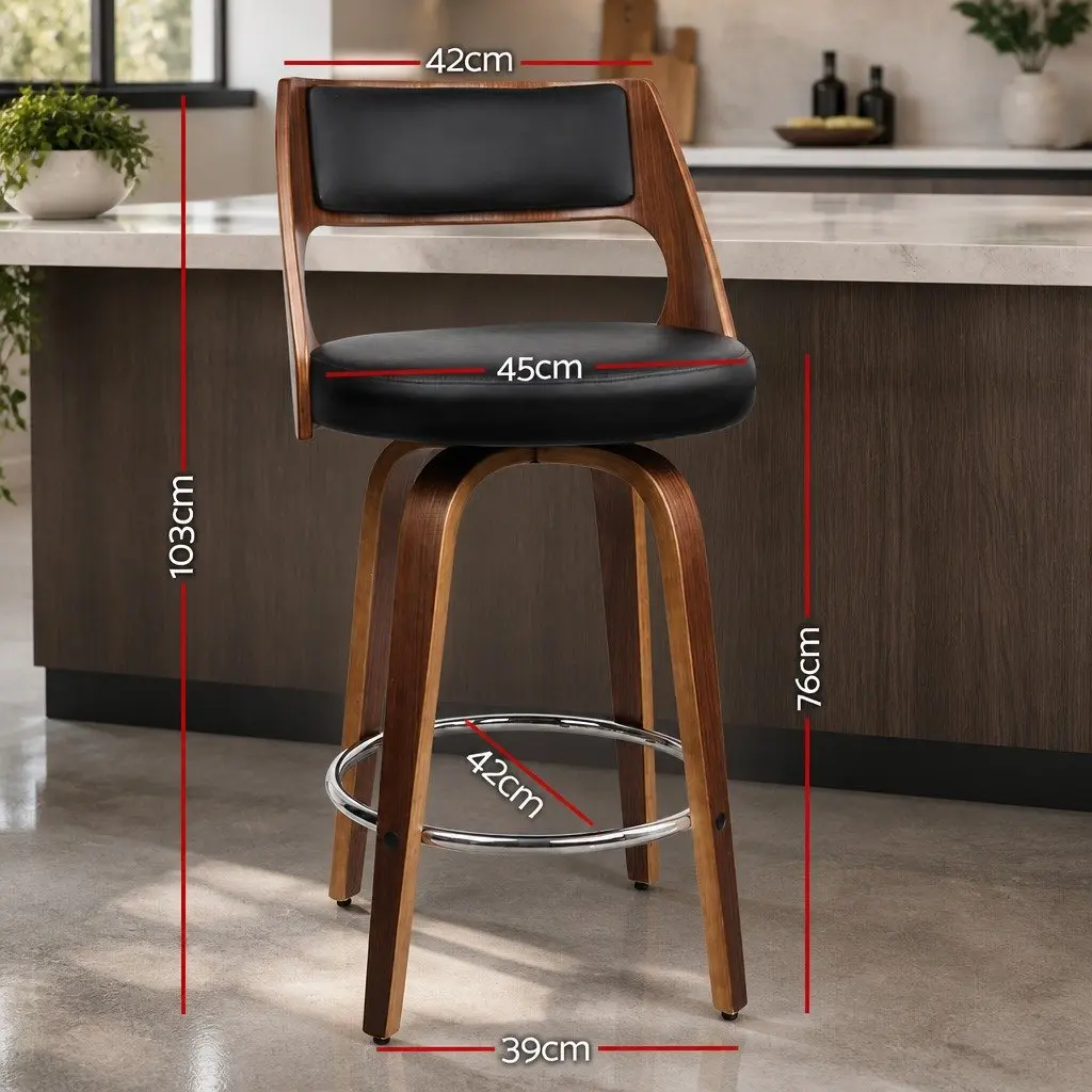 Bar Stools 76cm Seat Height Swivel Chair Black PU Leather Padded Backrest