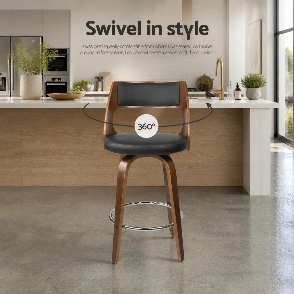 Bar Stools 76cm Seat Height Swivel Chair Black PU Leather Padded Backrest