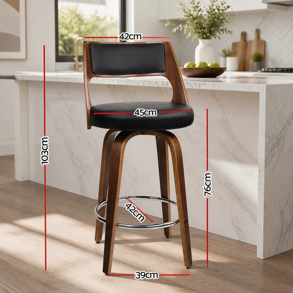 Bar Stools Set 4 Piece 76cm Seat Height Black Faux Leather Swivel Rotating