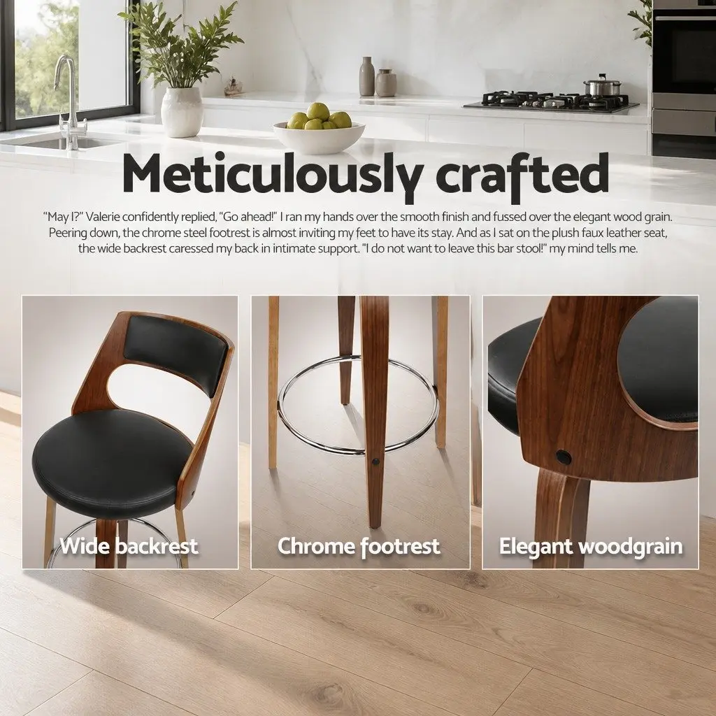 Bar Stools Set 4 Piece 76cm Seat Height Black Faux Leather Swivel Rotating
