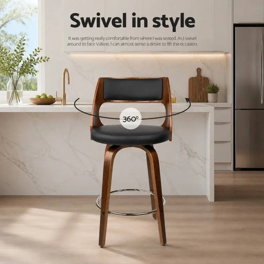 Bar Stools Set 4 Piece 76cm Seat Height Black Faux Leather Swivel Rotating