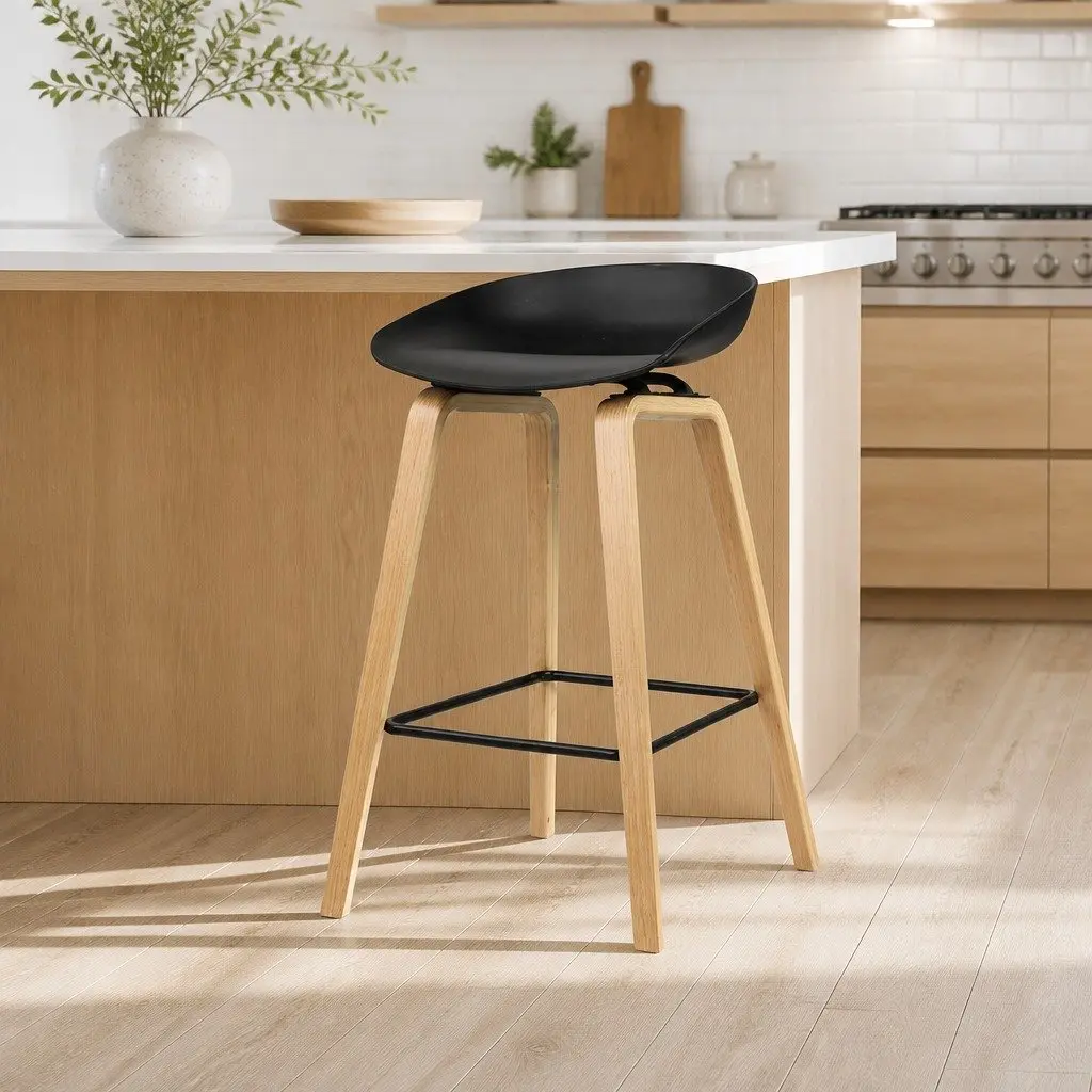 Bar Stools Set of 4 Kitchen Counter Dining Chairs Black Wooden Bentwood Design