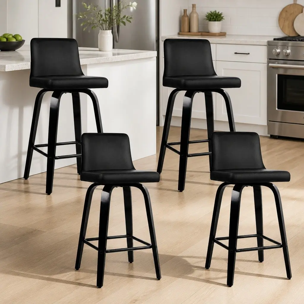 Bar Stools Set of 4 Swivel Kitchen Dining Chairs with Curved Backrest Black