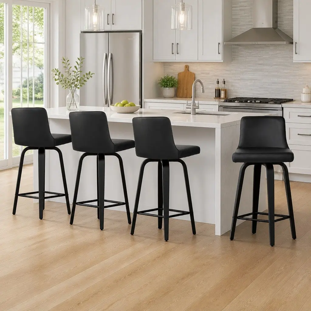 Bar Stools Set of 4 Swivel Kitchen Dining Chairs with Curved Backrest Black