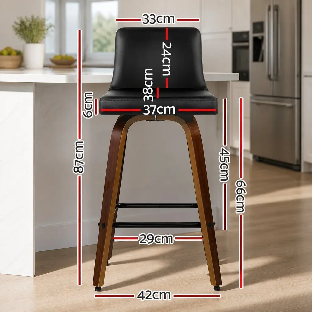 Bar Stools 87cm Swivel Padded Backrest Black Wooden 2 Pack Set