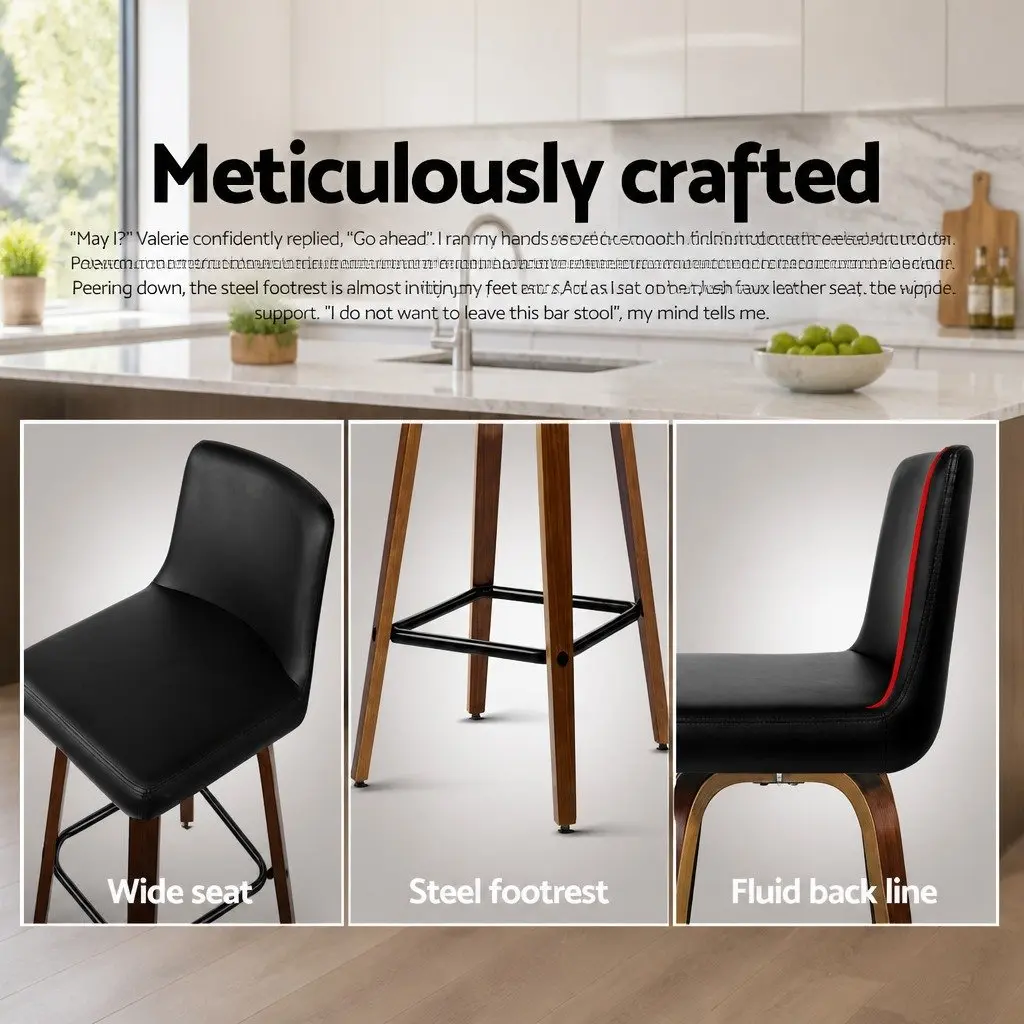 Bar Stools 87cm Swivel Padded Backrest Black Wooden 2 Pack Set