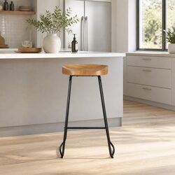 Set of 4 Retro Bar Stools with Comfortable Wooden Seats
