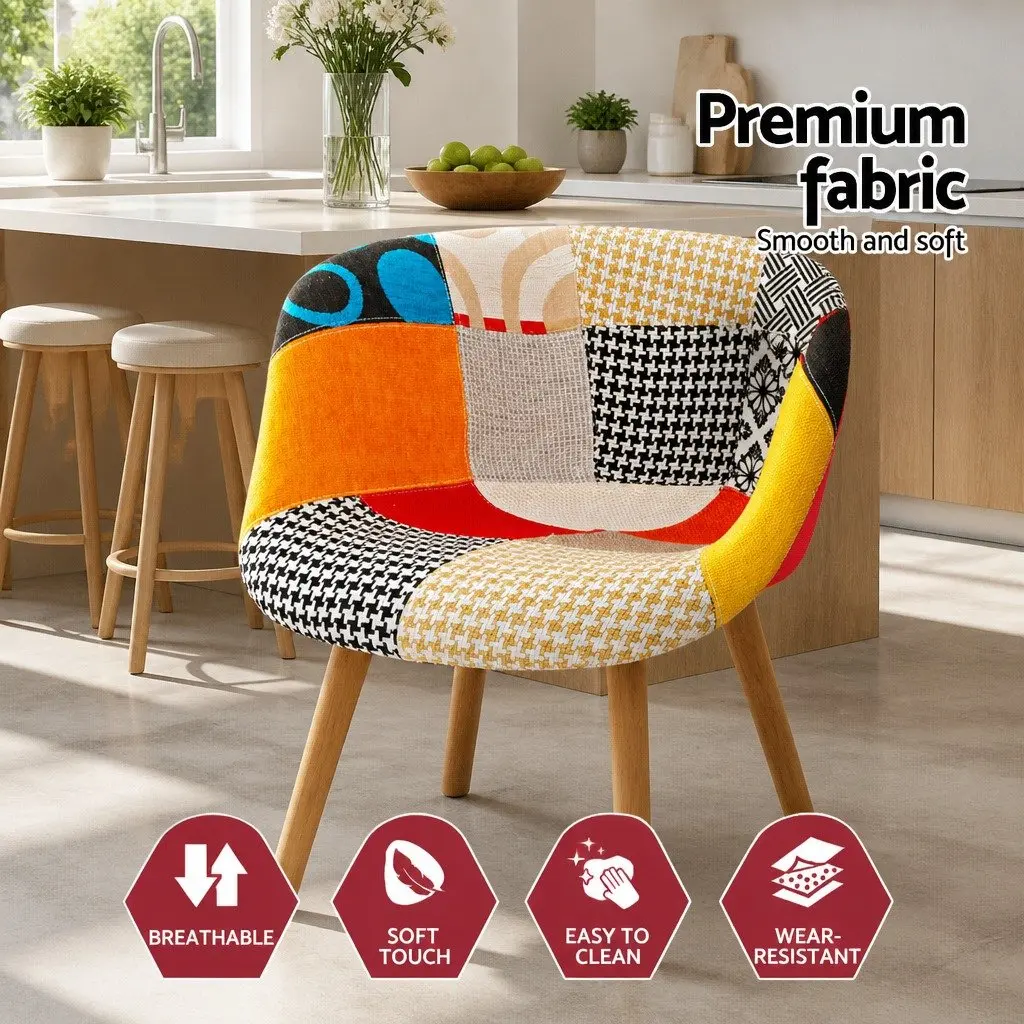 Dining Chairs Set of 4 Fabric Retro Kitchen Seating Multicolour Wooden Legs