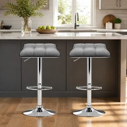 Enhance Your Space with Adjustable Grey Swivel Bar Stools - Set of 2