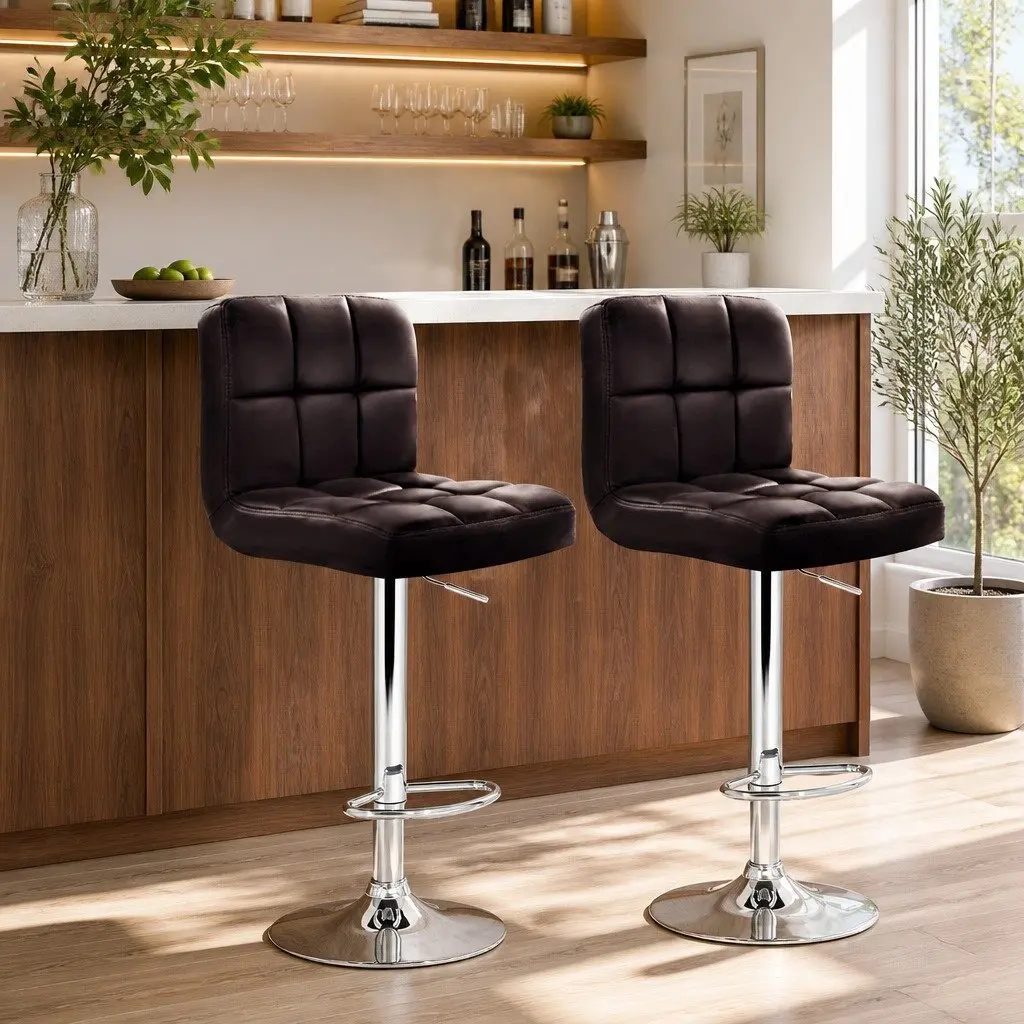 Bar Stools Adjustable Height Leather Gas Lift Swivel Kitchen Counter Seat Pair
