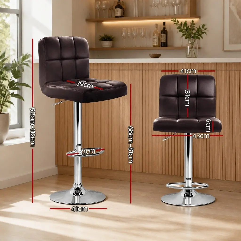 Bar Stools Adjustable Height Leather Gas Lift Swivel Kitchen Counter Seat Pair