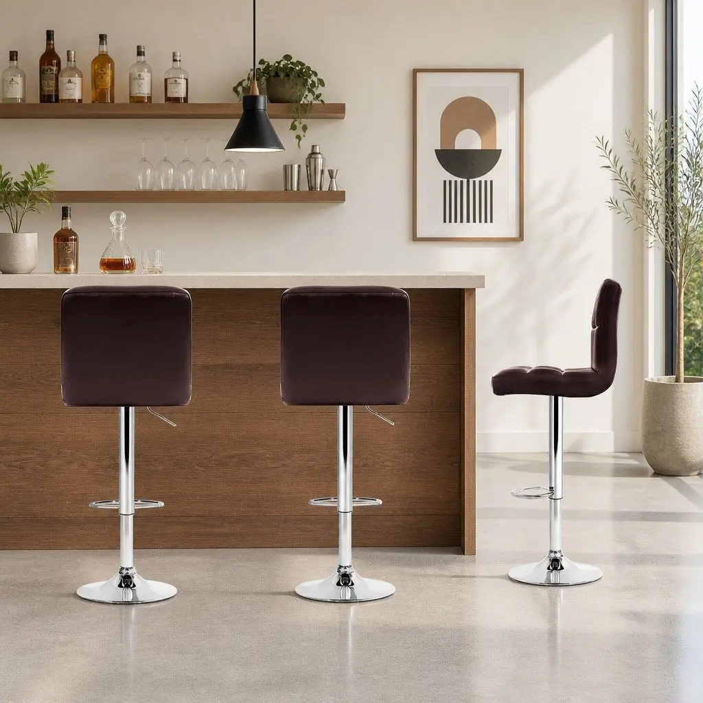 Bar Stools Adjustable Height Leather Gas Lift Swivel Kitchen Counter Seat Pair