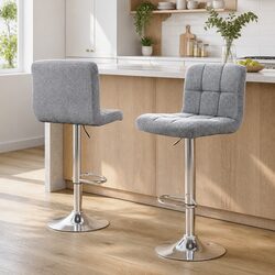 Bar Stools Set of 2 Kitchen Dining Chairs Counter Seating Swivel Gas Lift Grey