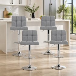 Bar Stools Set of 4 Fabric Gas Lift Swivel Chrome Base Grey Seat Height