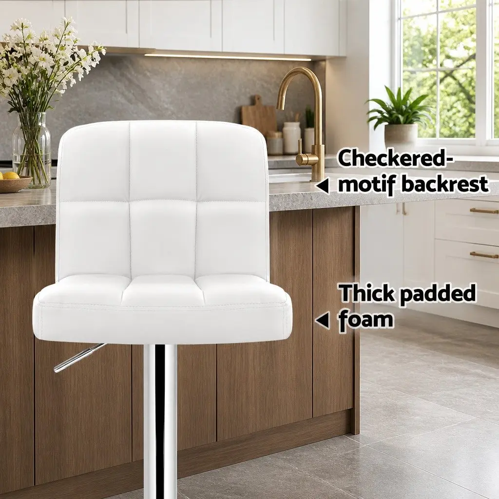 Bar Stools White Adjustable Height Swivel Seat Set of 2 Leather