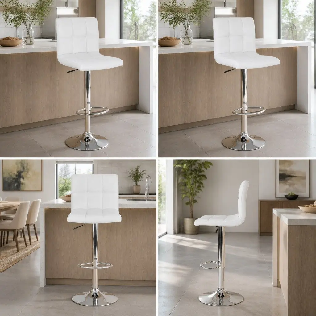 Bar Stools Set of 4 White Faux Leather Gas Lift Swivel Kitchen Counter Height