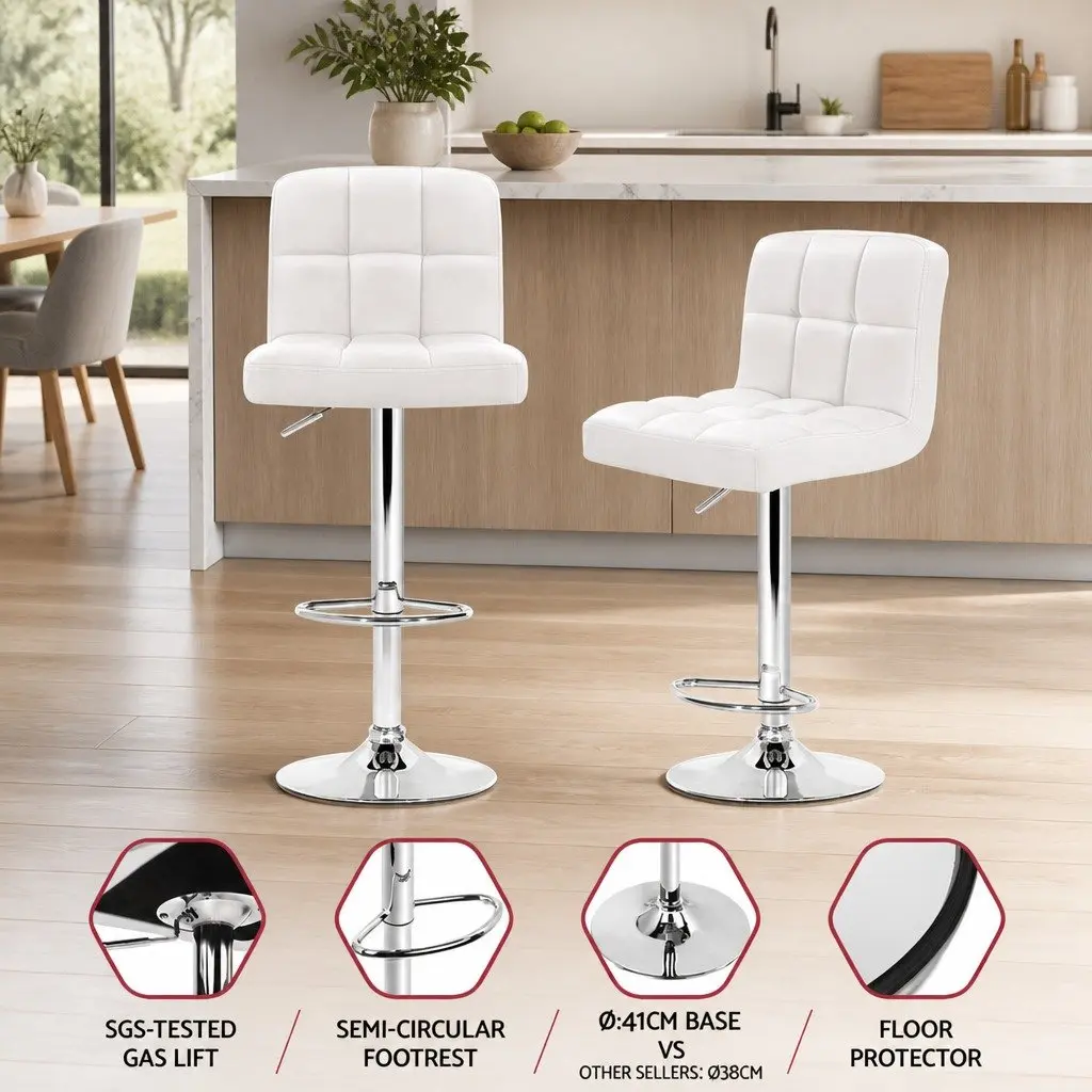 Bar Stools Set of 4 White Faux Leather Gas Lift Swivel Kitchen Counter Height