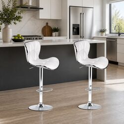 White Padded Bar Stools with Swivel and Gas Lift Mechanism – 2 Pack