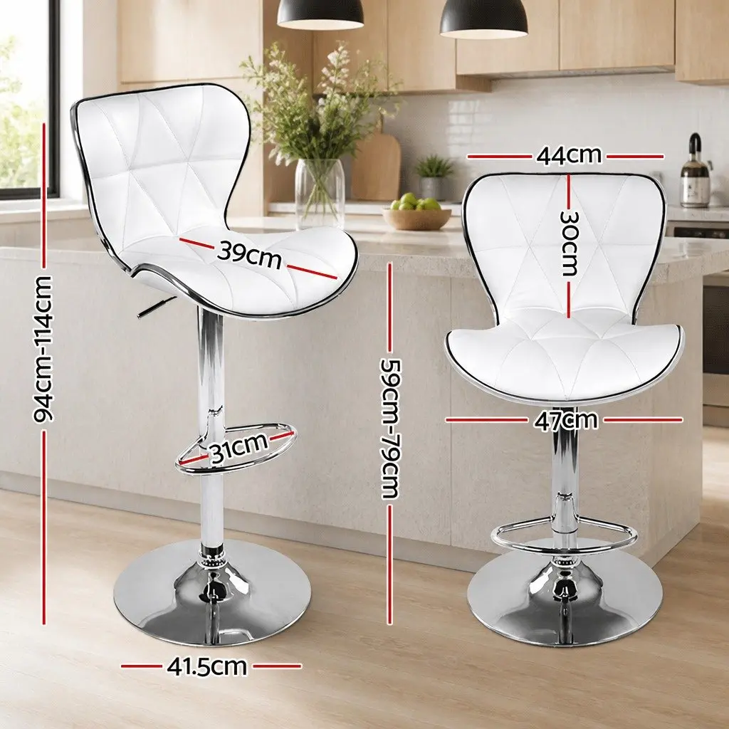 Bar Stools 4 Piece Gas Lift Swivel Padded Seat White Chrome Base Modern Furniture